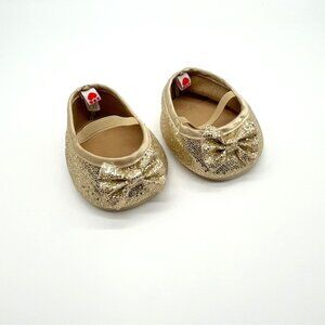 Build A Bear Shoes Gold Glitter Ballet Flats Mary Jane Sparkly Shiny 2016 BABW